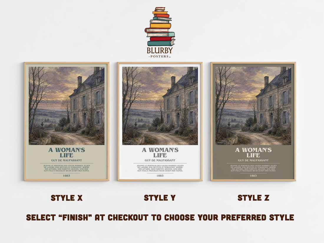 A Woman's Life bookish print in frame leaning in hallway – literary fiction wall art (mockup)