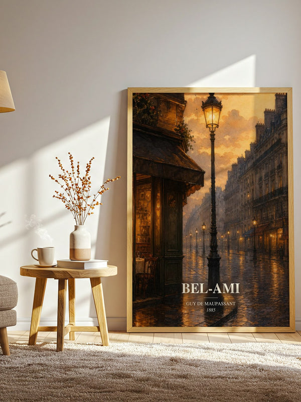 Bel-Ami watercolour print in frame leaning in hallway – literary fiction wall art