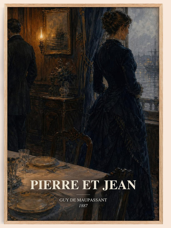 Pierre et Jean watercolour book poster by Guy de Maupassant – framed literary art print