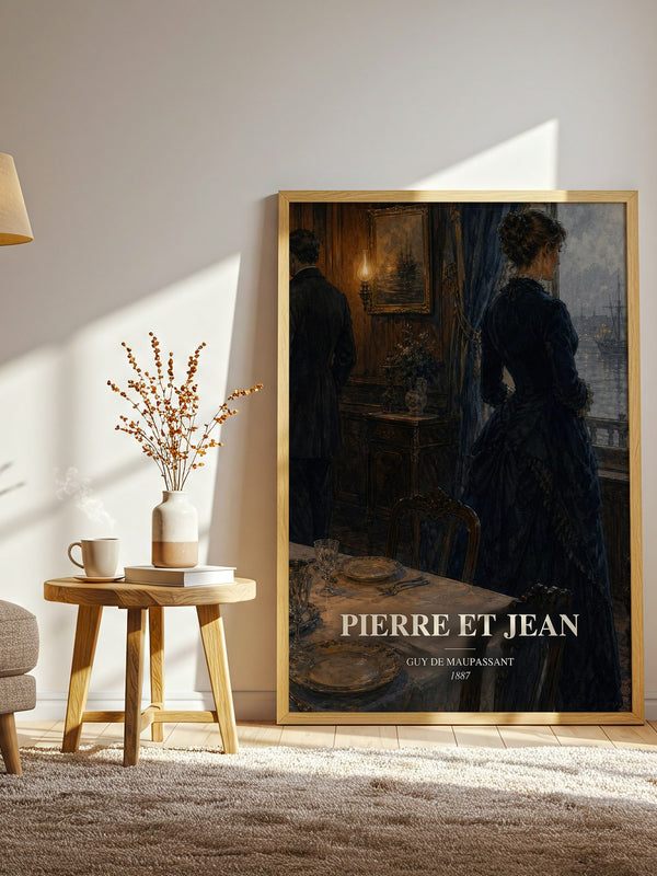Pierre et Jean watercolour print in frame leaning in hallway – literary fiction wall art