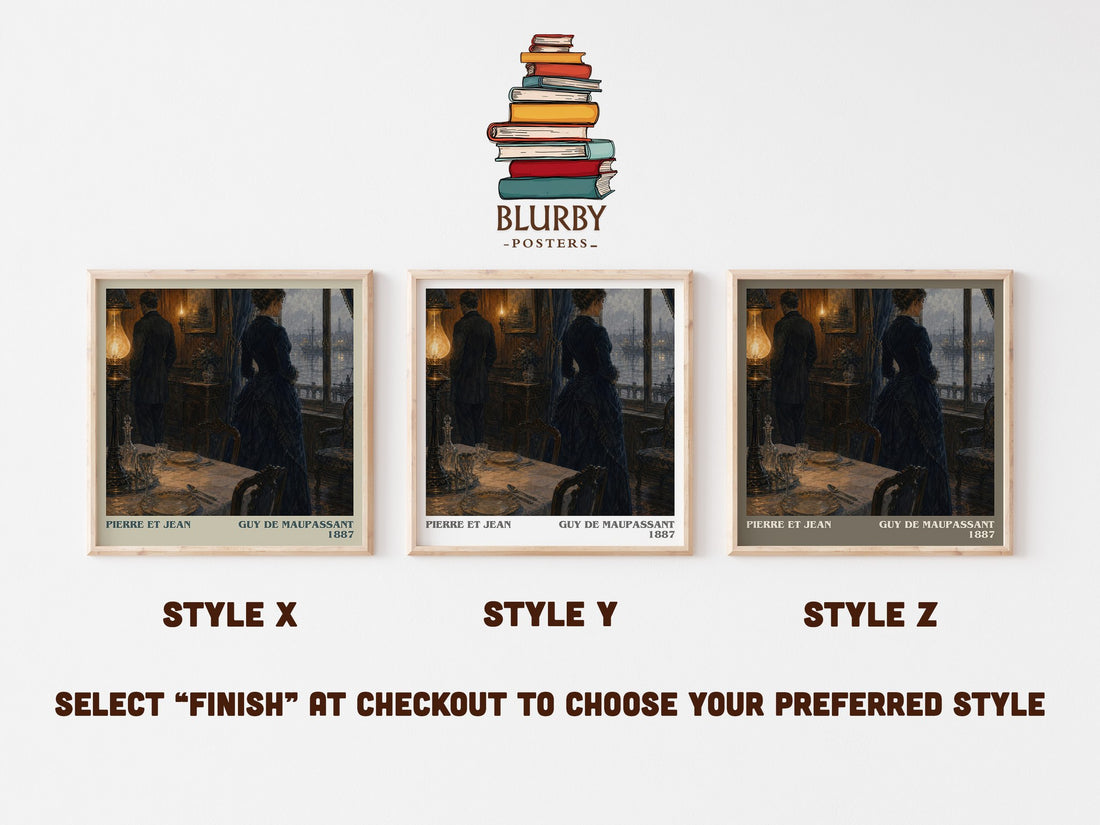 Pierre et Jean literary print in frame leaning in hallway – literary fiction wall art (mockup)