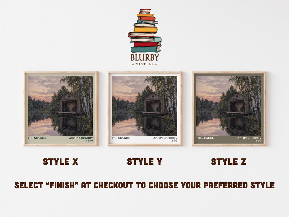 The Seagull literary print in frame leaning in hallway – classic literature wall art (mockup)