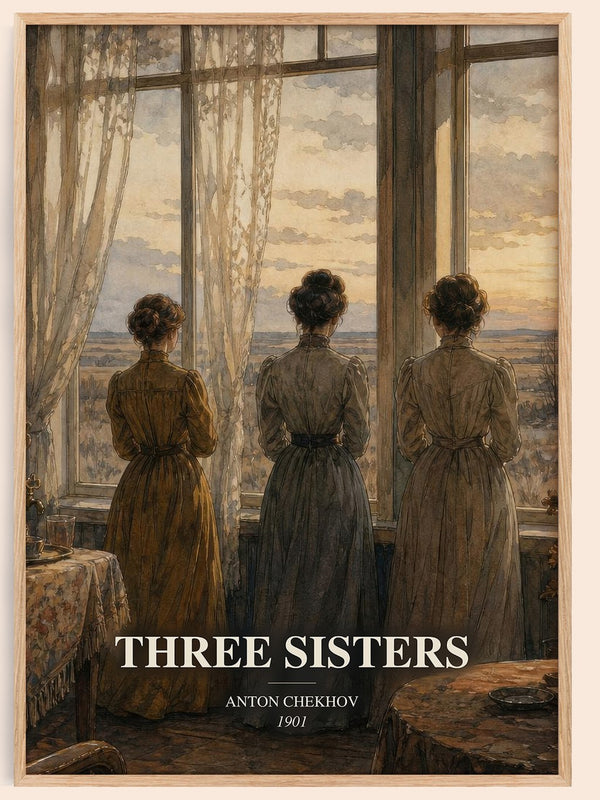Three Sisters watercolour book poster by Anton Chekhov – framed literary art print