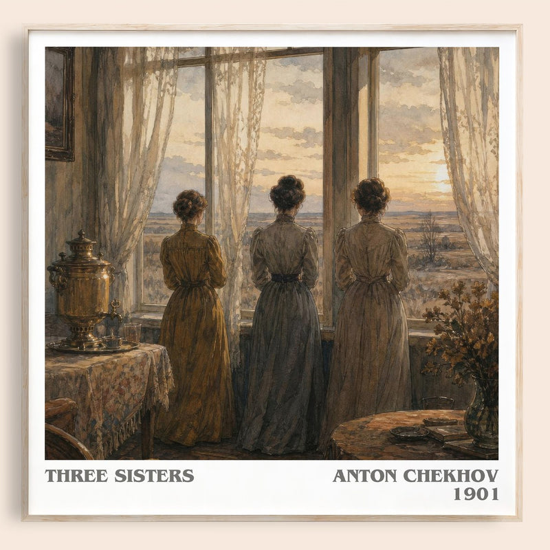 Three Sisters literary book poster by Anton Chekhov – framed literary art print