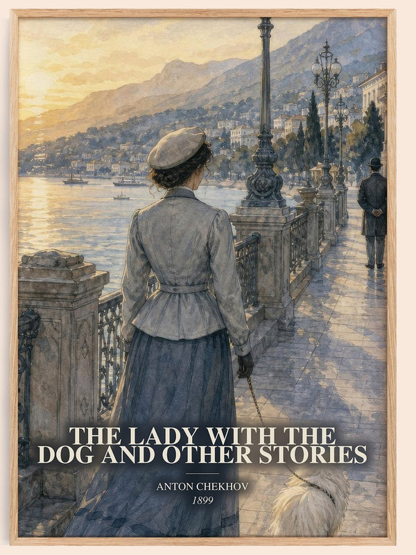 The Lady with the Dog and Other Stories watercolour book poster by Anton Chekhov – framed literary art print