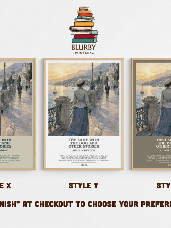 The Lady with the Dog and Other Stories bookish print in frame leaning in hallway – literary fiction wall art