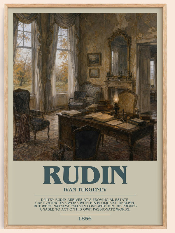 Rudin bookish book poster by Ivan Turgenev – framed literary art print