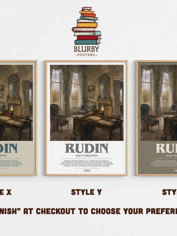 Rudin bookish print in frame leaning in hallway – classic literature wall art