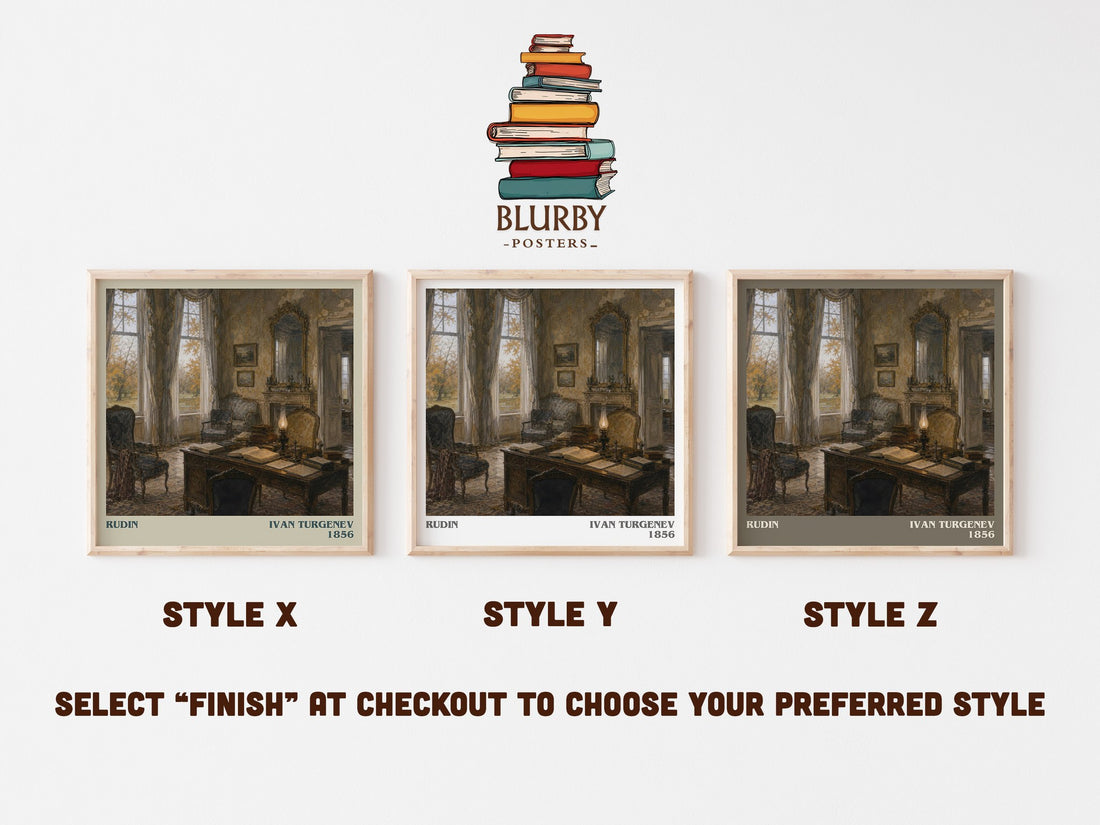 Rudin literary print in frame leaning in hallway – classic literature wall art (mockup)