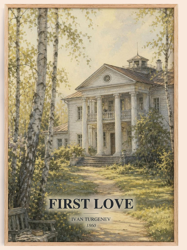 First Love watercolour book poster by Ivan Turgenev – framed literary art print