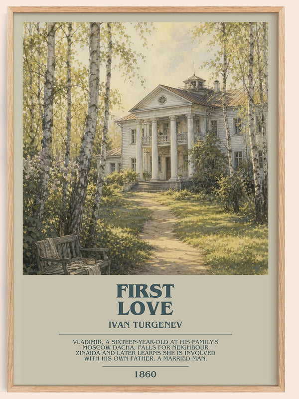 First Love bookish book poster by Ivan Turgenev – framed literary art print