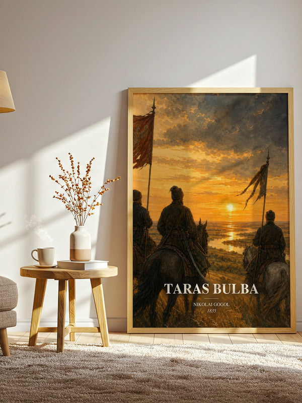 Taras Bulba watercolour print in frame leaning in hallway – historical fiction wall art