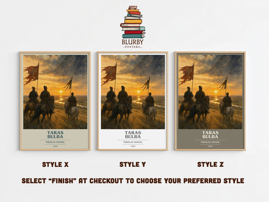 Taras Bulba book cover print in frame leaning in hallway – historical fiction wall art (mockup)