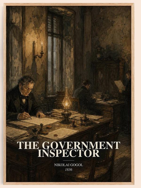 The Government Inspector watercolour book poster by Nikolai Gogol – framed literary art print