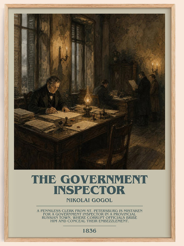 The Government Inspector bookish book poster by Nikolai Gogol – framed literary art print