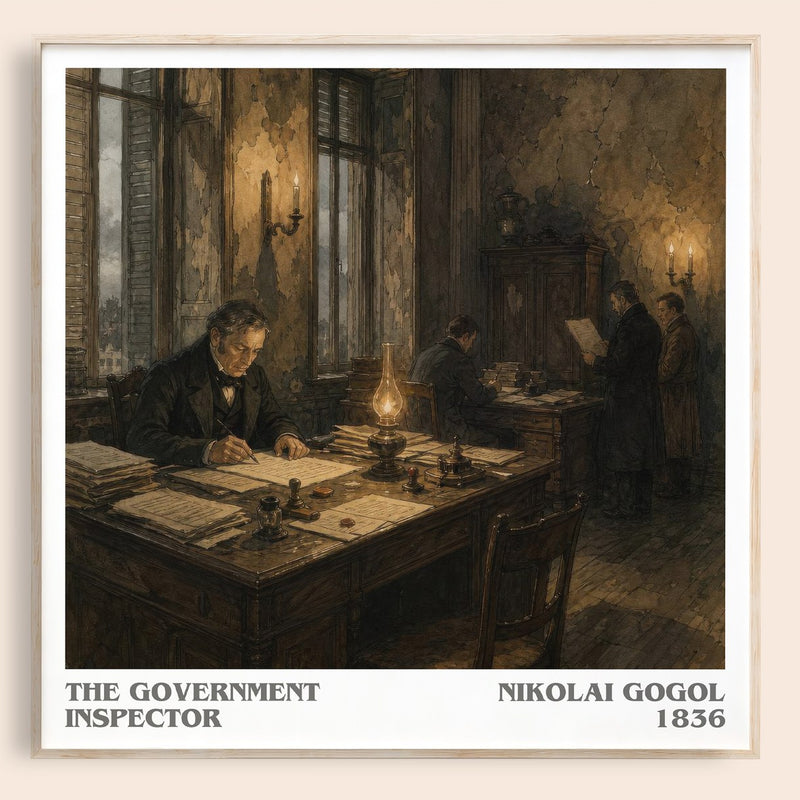 The Government Inspector literary book poster by Nikolai Gogol – framed literary art print