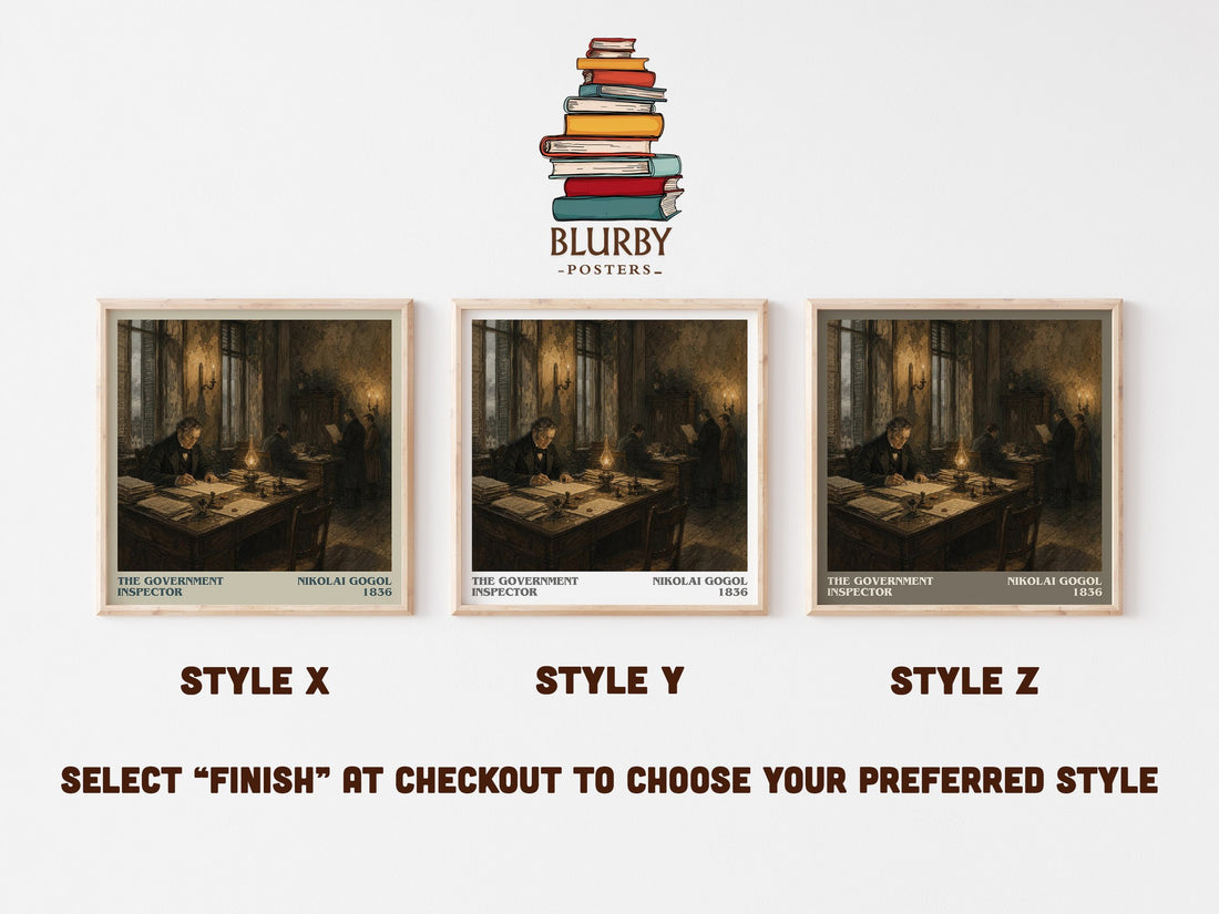 The Government Inspector literary print in frame leaning in hallway – satire wall art (mockup)