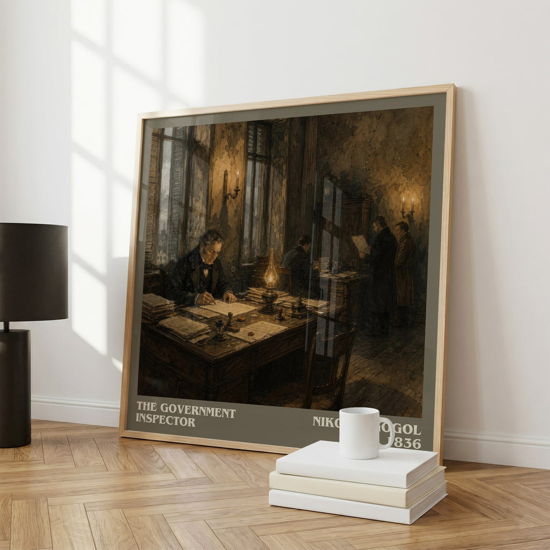 The Government Inspector literary print framed by window – literary home decor
