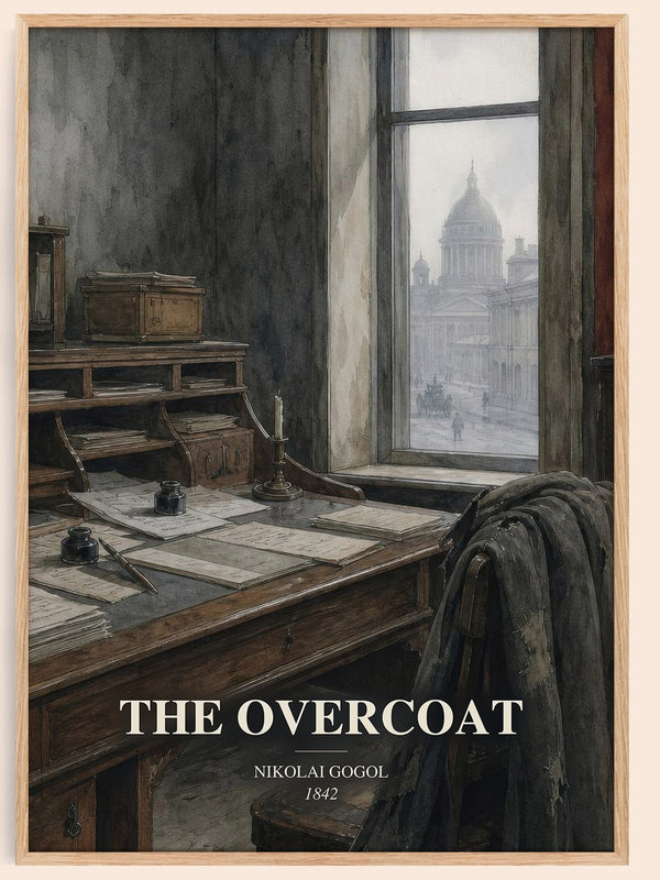 The Overcoat watercolour book poster by Nikolai Gogol – framed literary art print