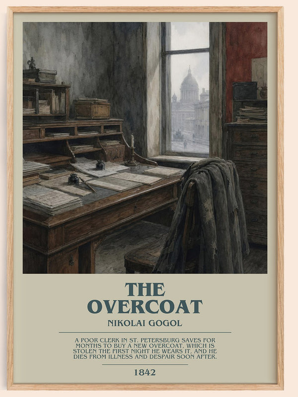 The Overcoat bookish book poster by Nikolai Gogol – framed literary art print