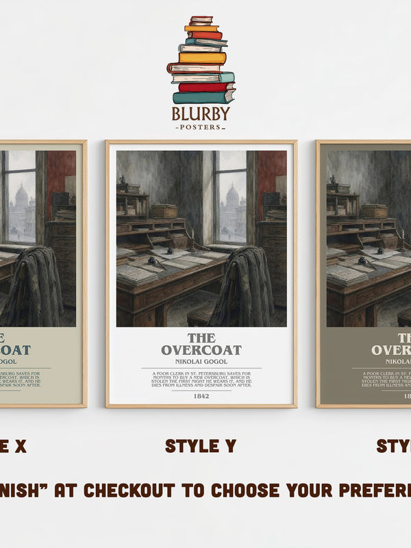 The Overcoat bookish print in frame leaning in hallway – classic literature wall art