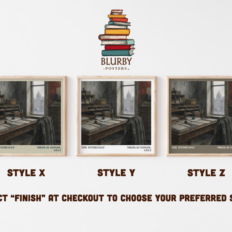 The Overcoat literary print in frame leaning in hallway – classic literature wall art