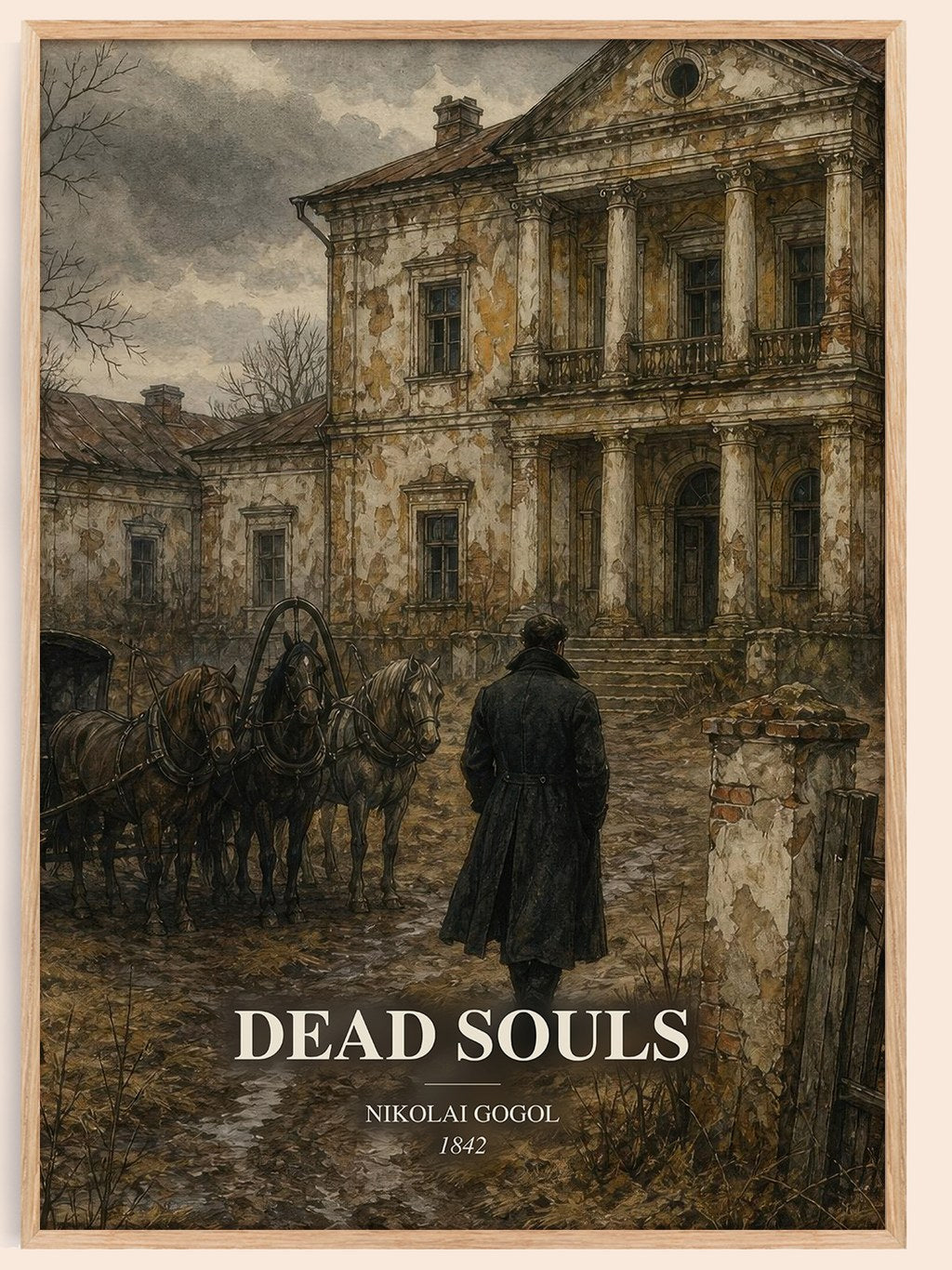 Dead Souls watercolour book poster by Nikolai Gogol – framed literary art print