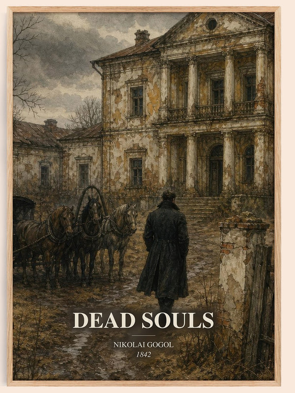 Dead Souls watercolour book poster by Nikolai Gogol – framed literary art print