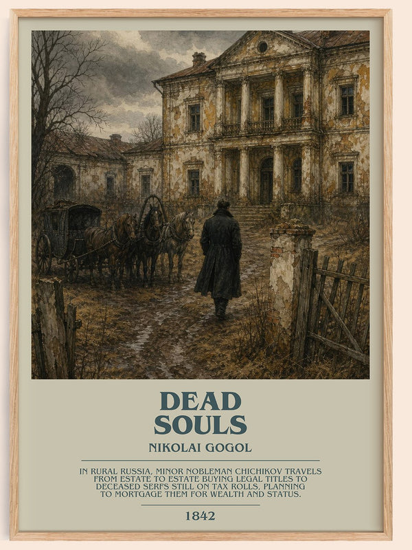 Dead Souls bookish book poster by Nikolai Gogol – framed literary art print