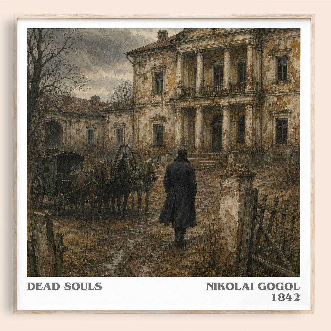 Dead Souls literary book poster by Nikolai Gogol – framed literary art print