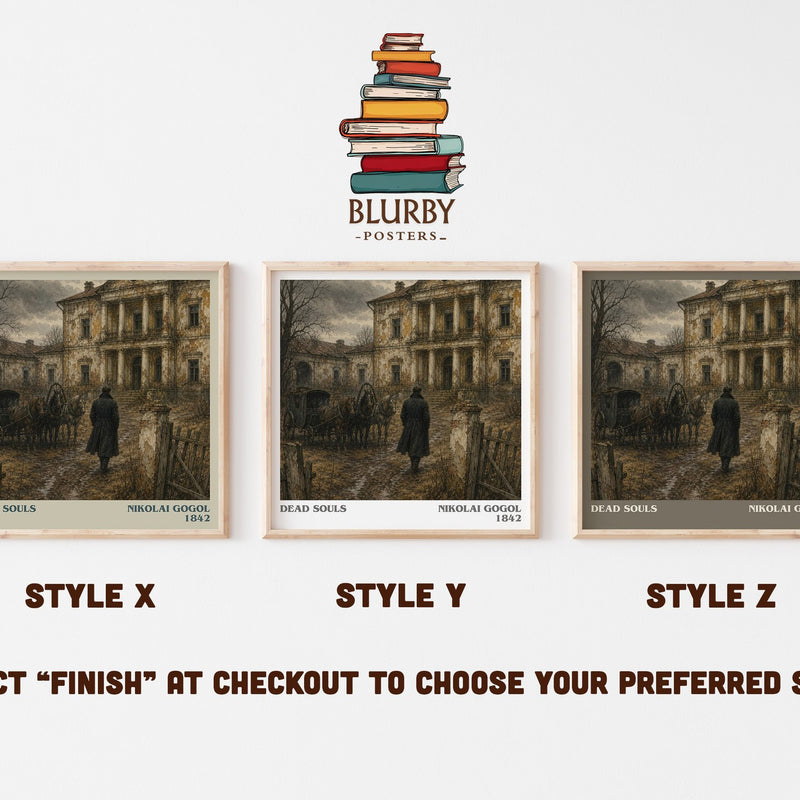 Dead Souls literary print in frame leaning in hallway – satire wall art