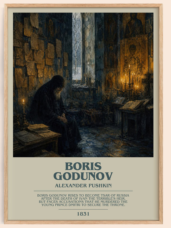 Boris Godunov bookish book poster by Alexander Pushkin – framed literary art print