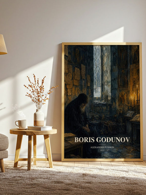 Boris Godunov watercolour print in frame leaning in hallway – classic literature wall art