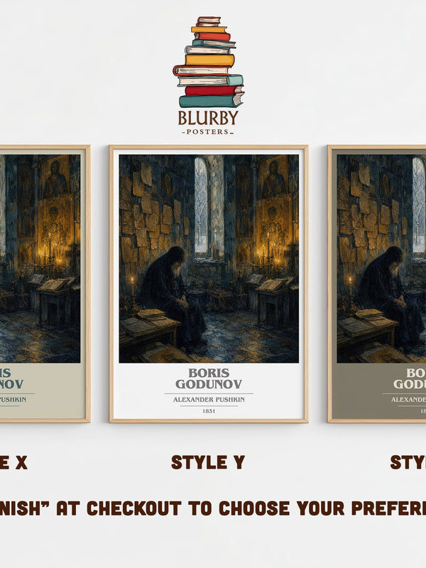 Boris Godunov book cover print in frame leaning in hallway – classic literature wall art