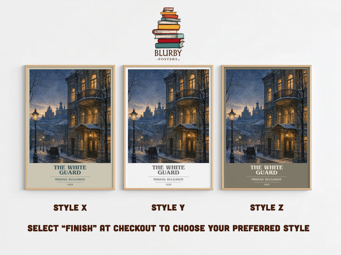 The White Guard book cover print in frame leaning in hallway – historical fiction wall art (mockup)