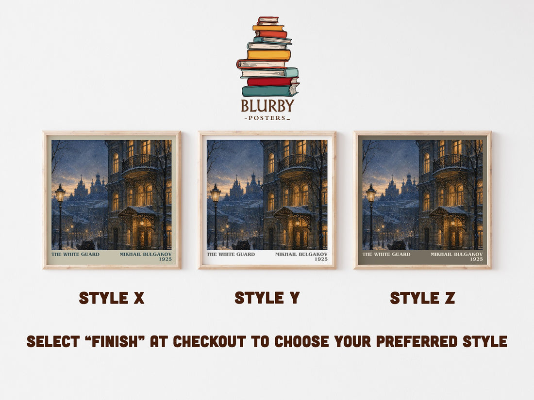 The White Guard literary print in frame leaning in hallway – historical fiction wall art (mockup)