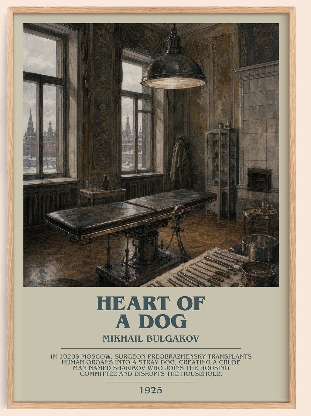 Heart of a Dog bookish book poster by Mikhail Bulgakov – framed literary art print