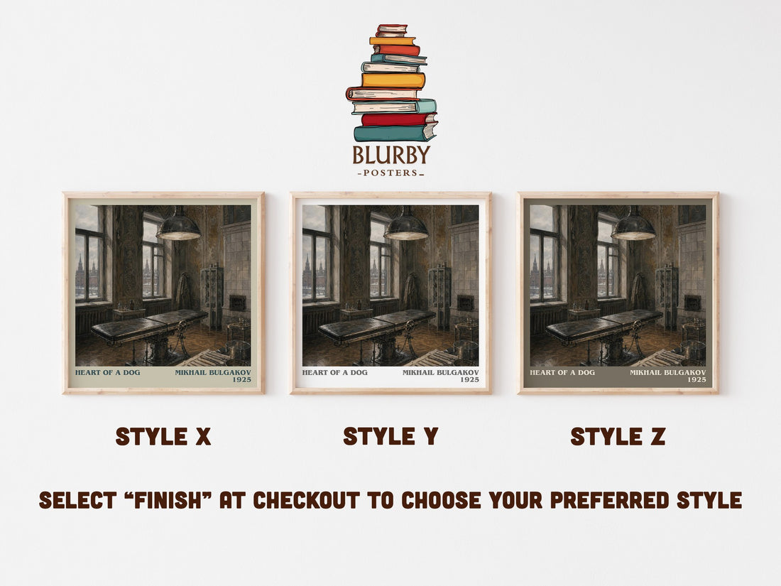 Heart of a Dog literary print in frame leaning in hallway – satire wall art (mockup)