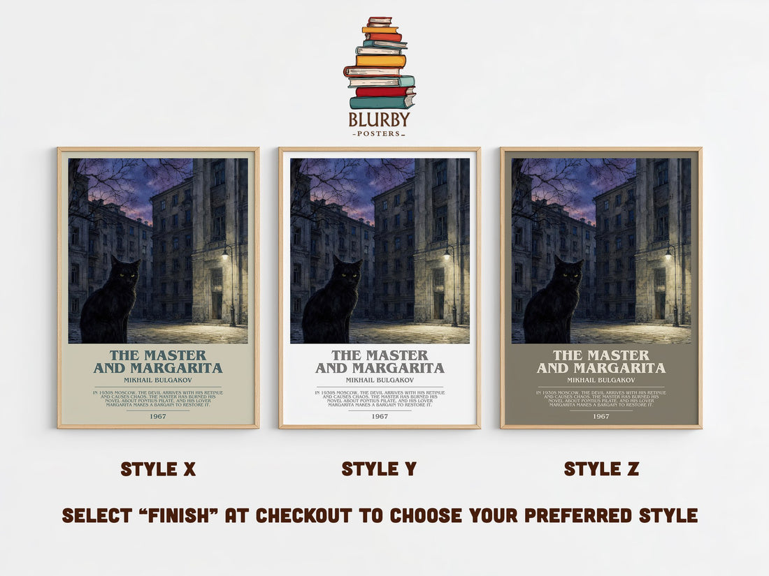 The Master and Margarita bookish print in frame leaning in hallway – literary fiction wall art (mockup)