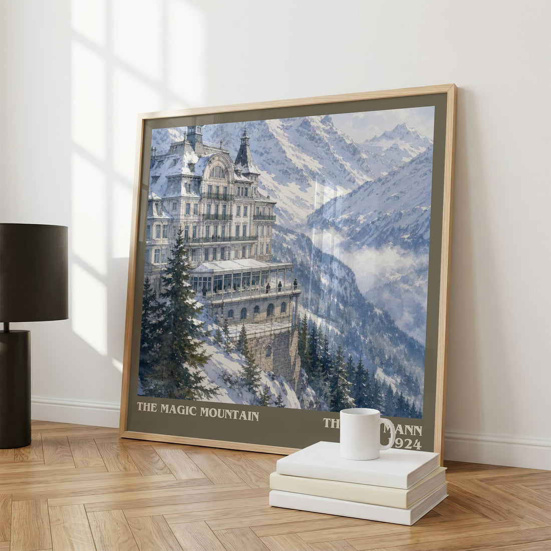 The Magic Mountain literary print framed by window – literary home decor