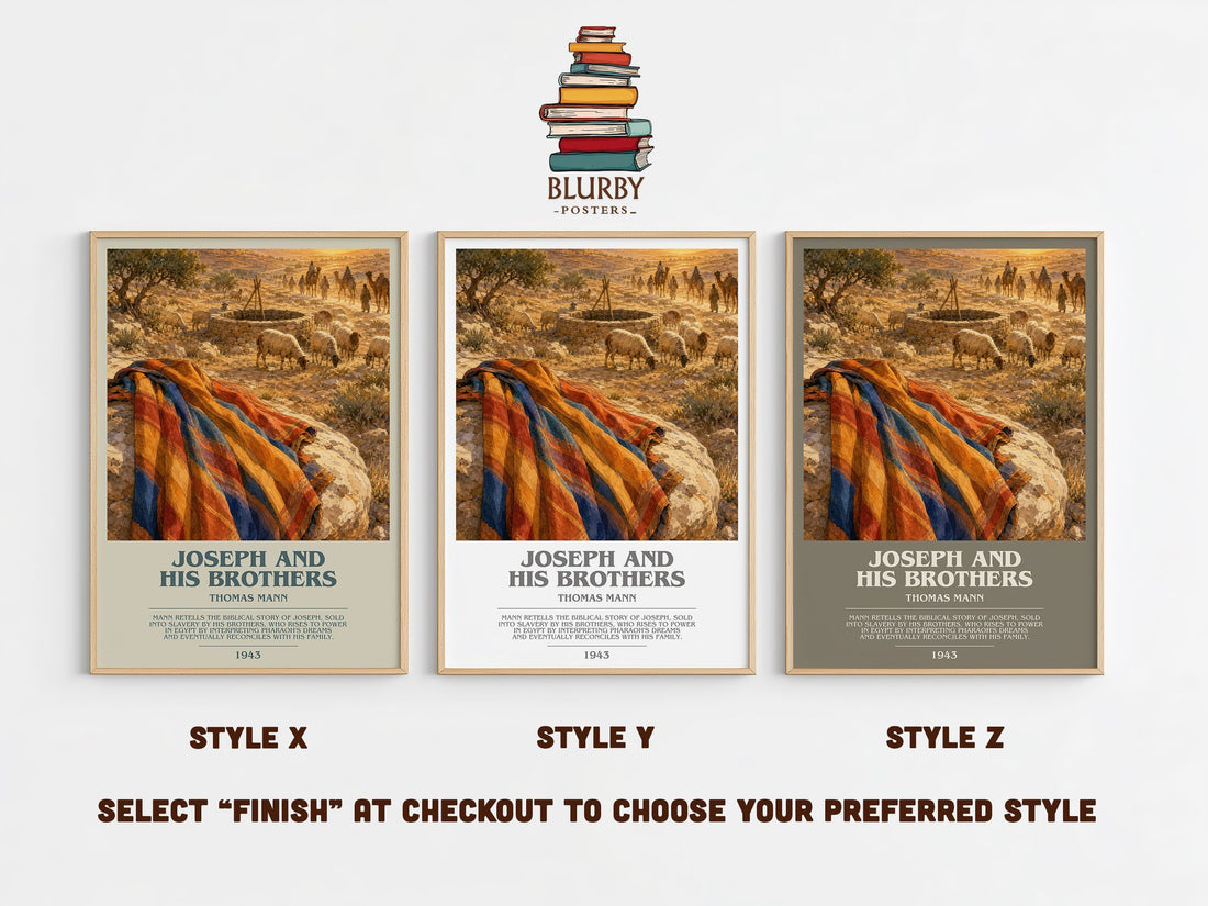 Joseph and His Brothers bookish print in frame leaning in hallway – literary fiction wall art (mockup)