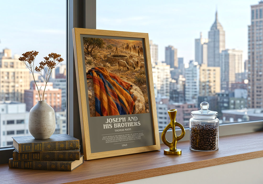 Joseph and His Brothers bookish print framed by window – literary home decor