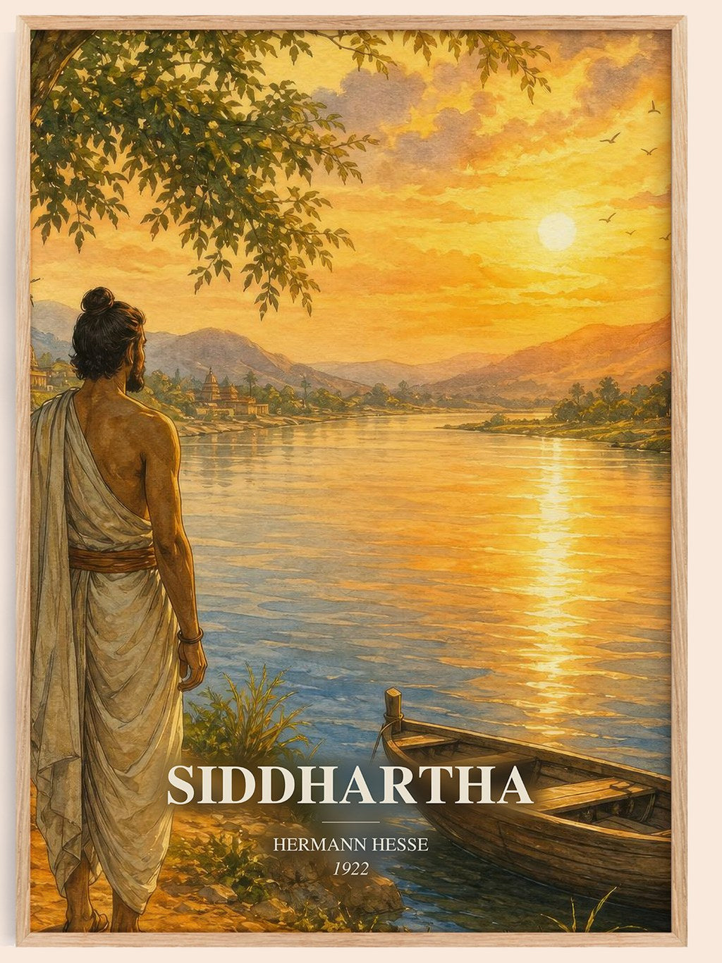 Siddhartha watercolour book poster by Hermann Hesse – framed literary art print