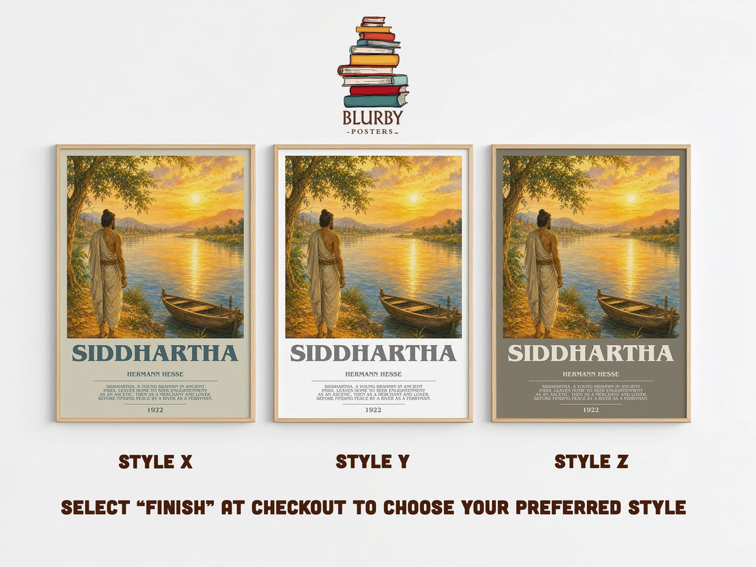 Siddhartha bookish print in frame leaning in hallway – philosophy wall art (mockup)