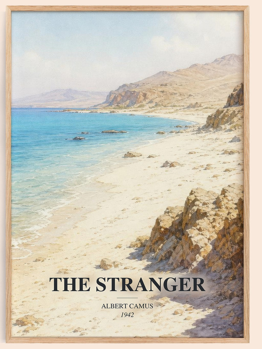 The Stranger watercolour book poster by Albert Camus – framed literary art print