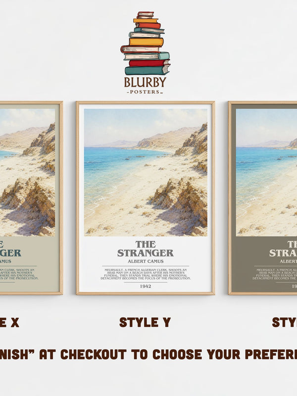 The Stranger bookish print in frame leaning in hallway – literary fiction wall art