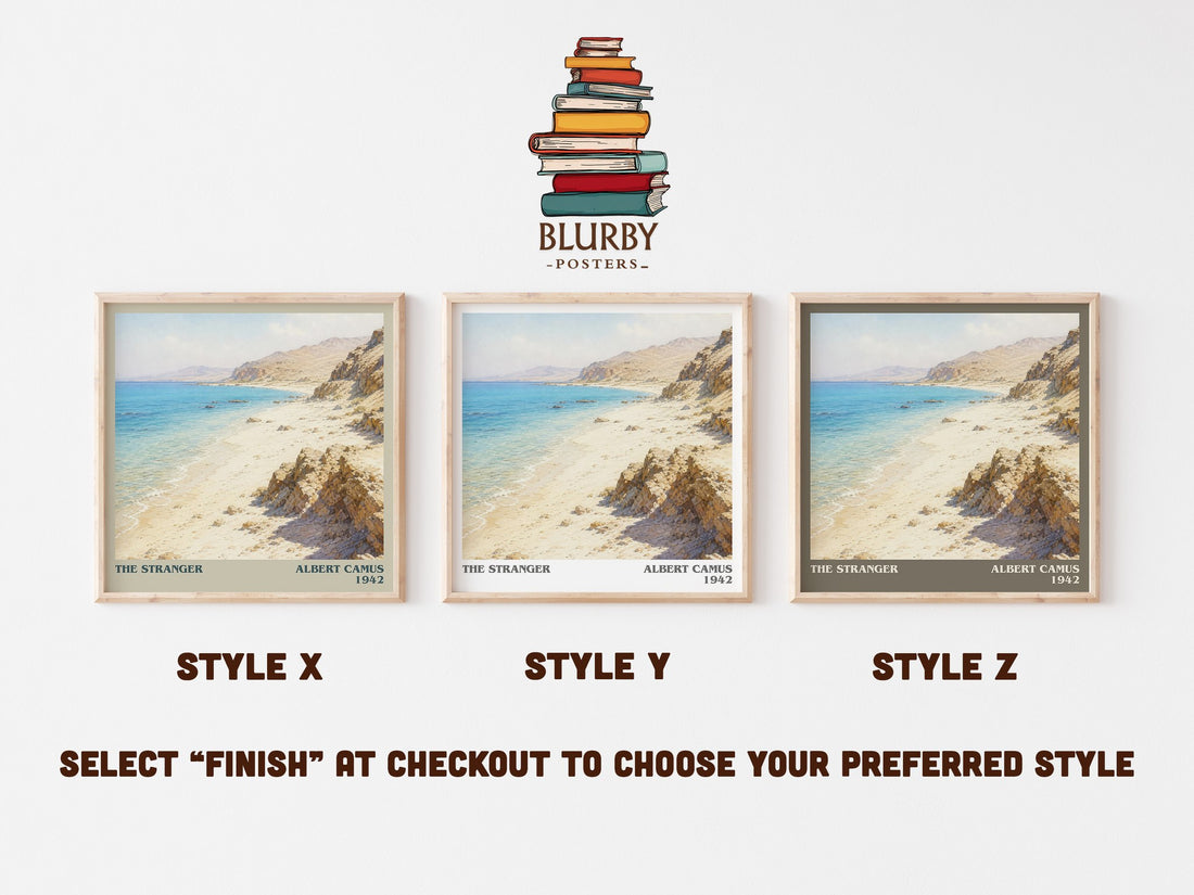 The Stranger literary print in frame leaning in hallway – literary fiction wall art (mockup)