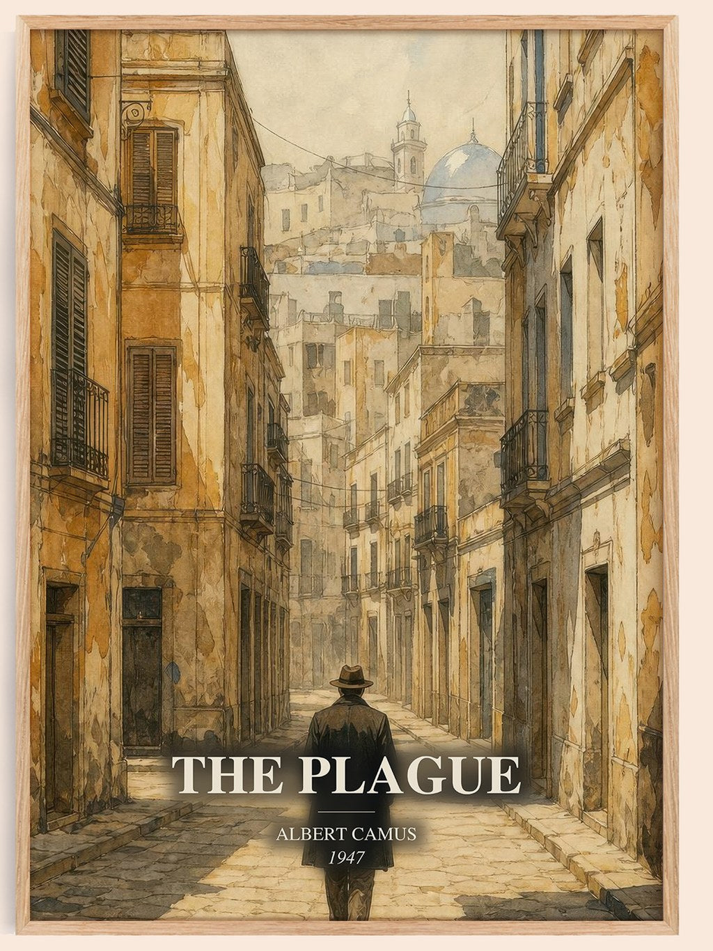 The Plague watercolour book poster by Albert Camus – framed literary art print