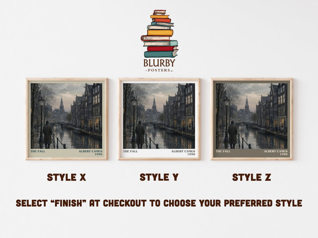 The Fall literary print in frame leaning in hallway – philosophy wall art (mockup)