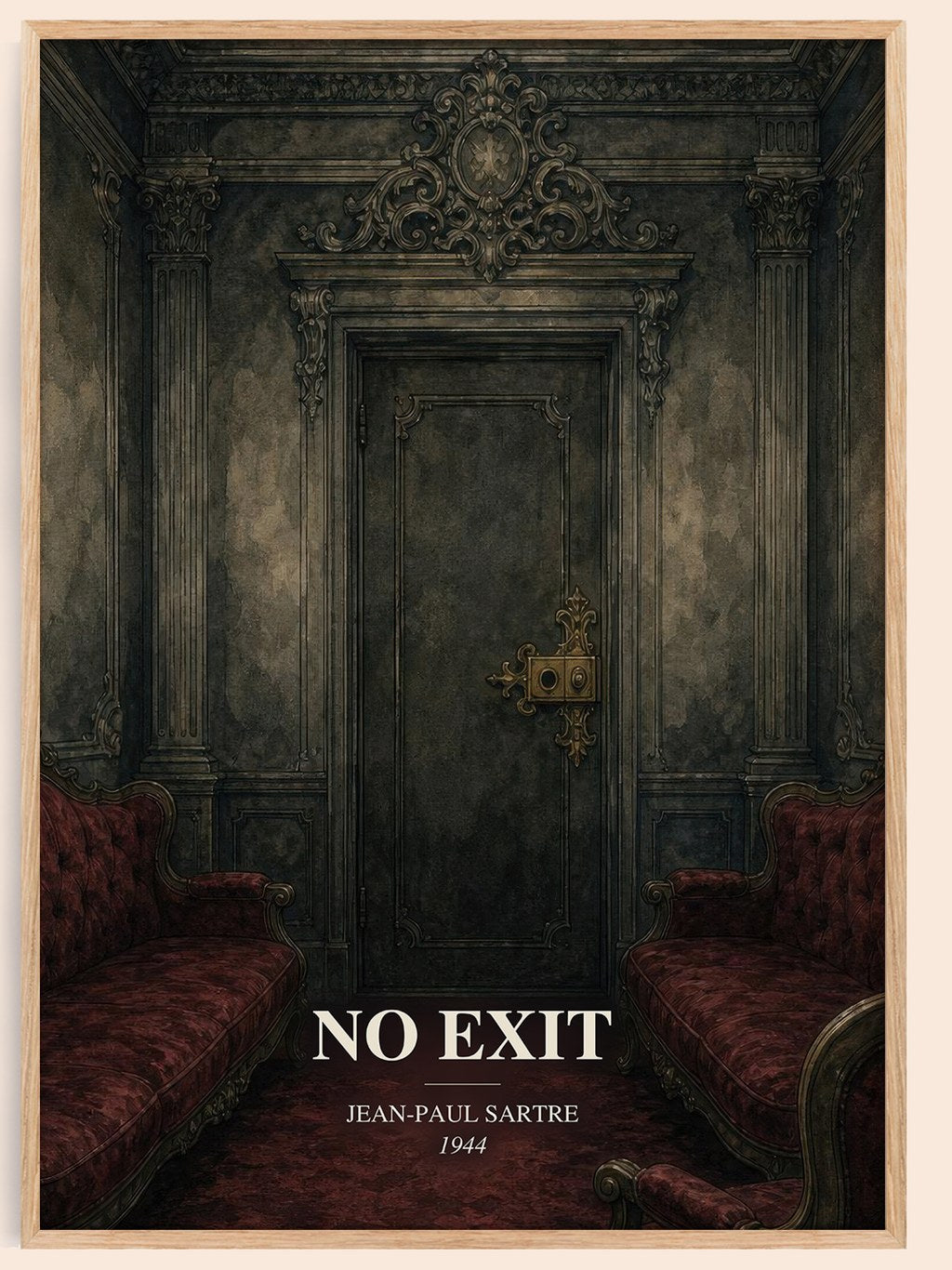No Exit watercolour book poster by Jean-Paul Sartre – framed literary art print